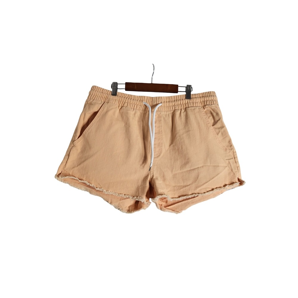 Celebrity Pink Peach Apricot Raw Hem Drawstring Elastic Waist Shorts XL Tactile
